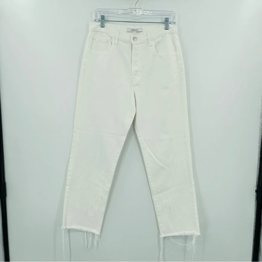 J Brand‎ Wynne high rise straight leg crop white cipher distressing  size 28